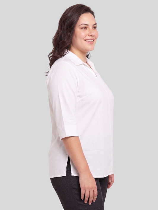 Collared Women’s Top in Moss Crepe