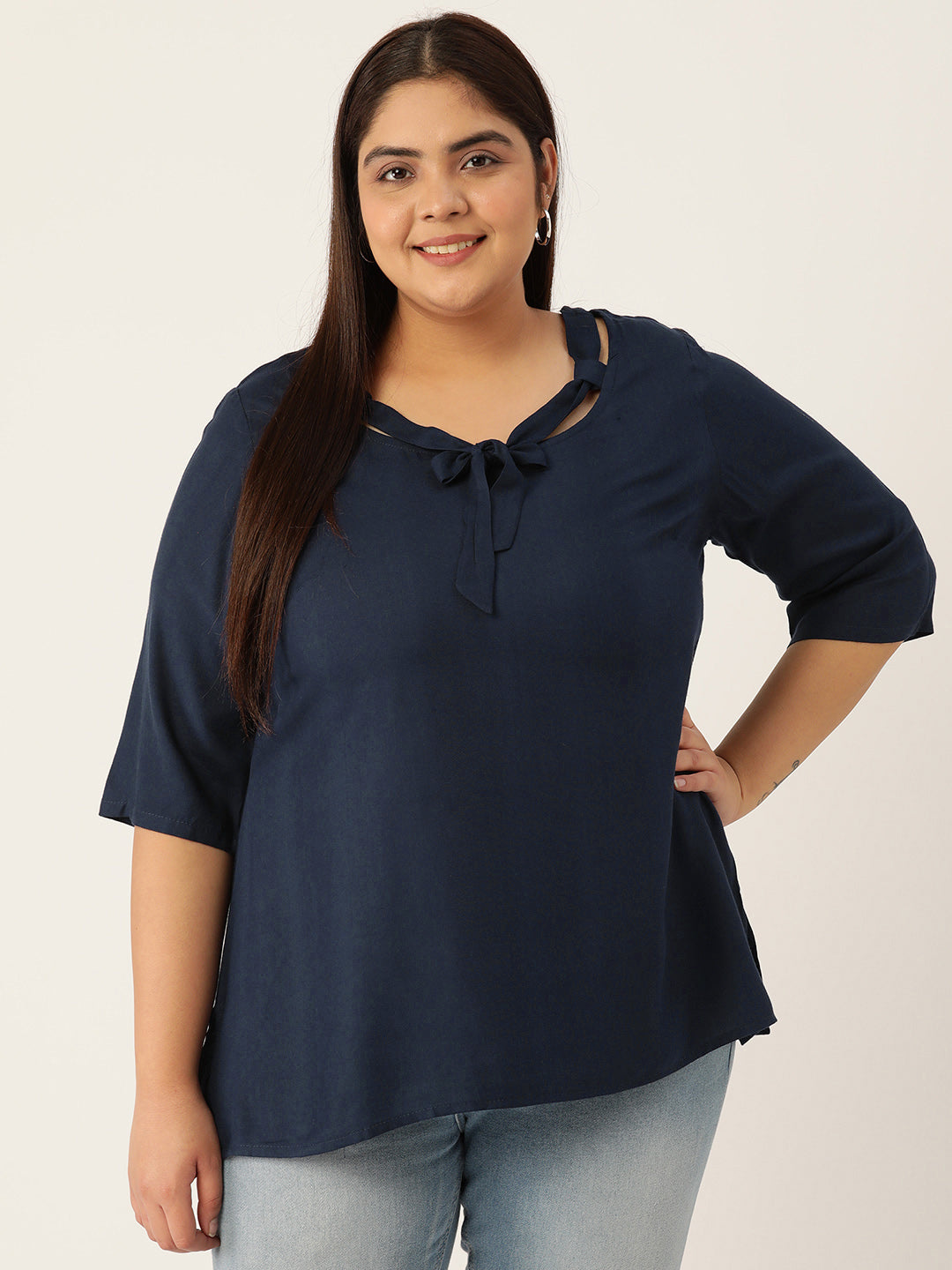 Plus Size Cut Out Detail Woven Top