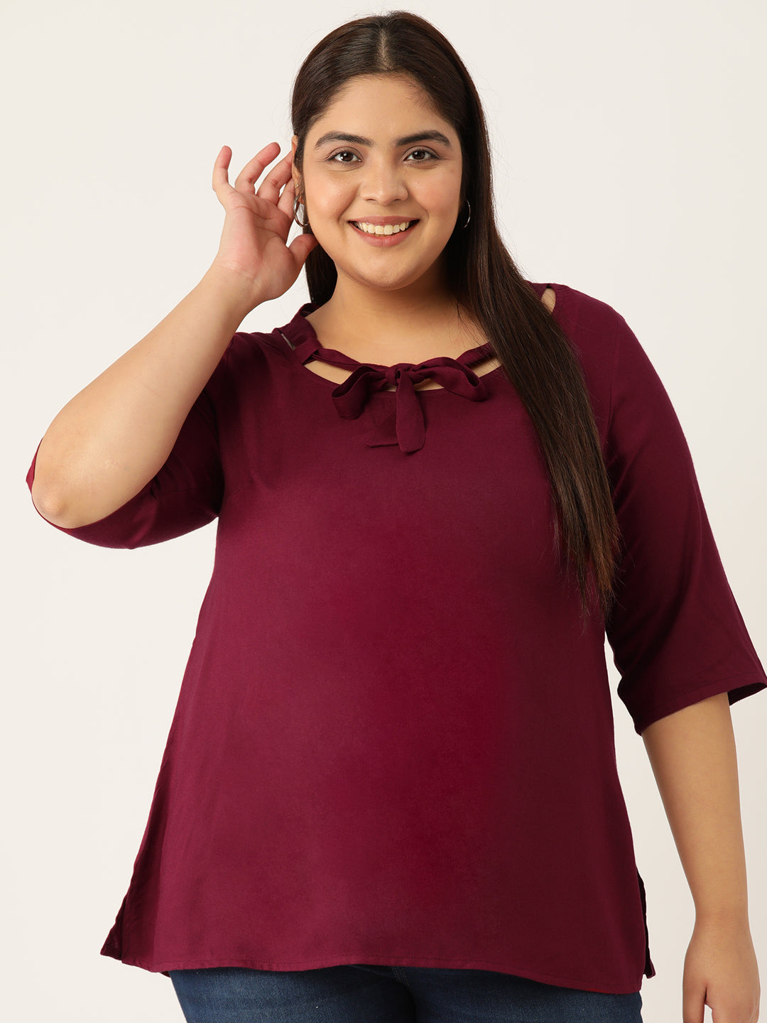 Plus Size Cut Out Detail Woven Top