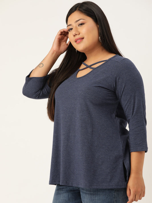 Plus Size Cut-Out Neck Detail Cotton Top