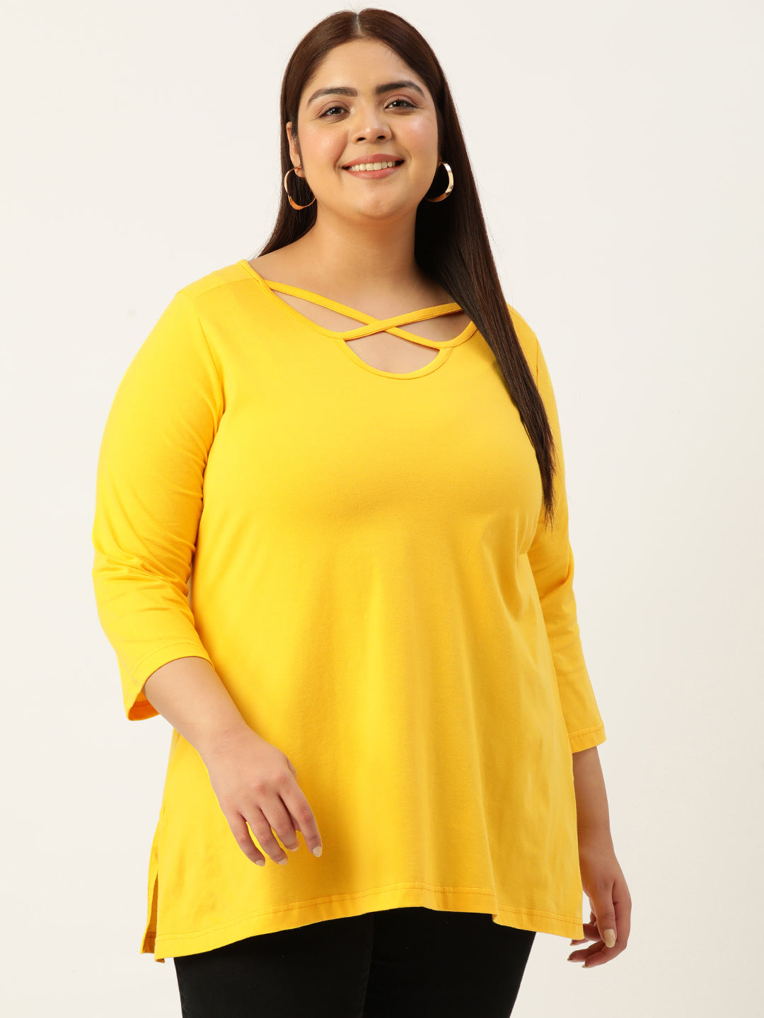 Plus Size Cut-Out Neck Detail Cotton Top