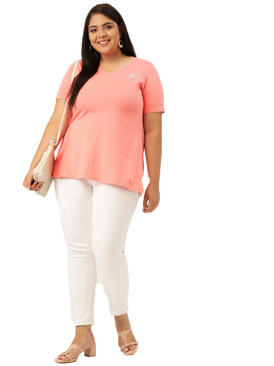 Cotton Knitted Embellished T-shirt