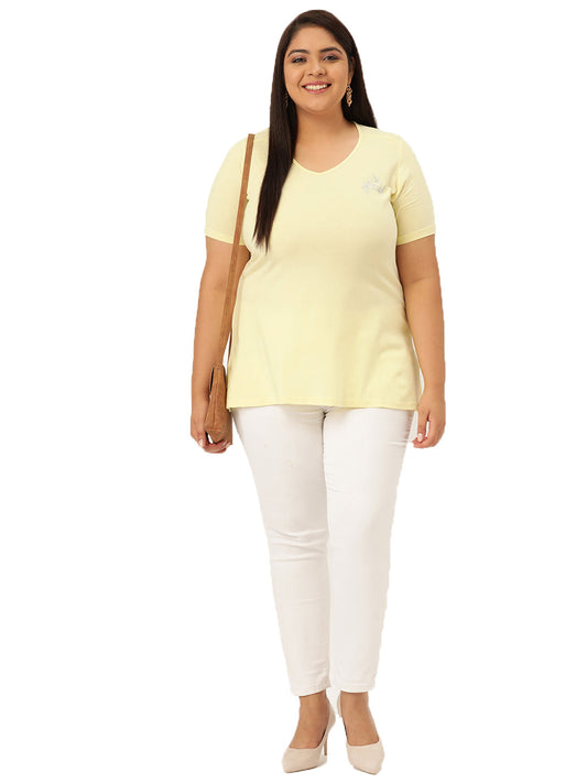 Cotton Knitted Embellished T-shirt