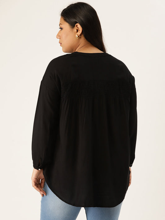 Plus Size Solid Color Gather Top