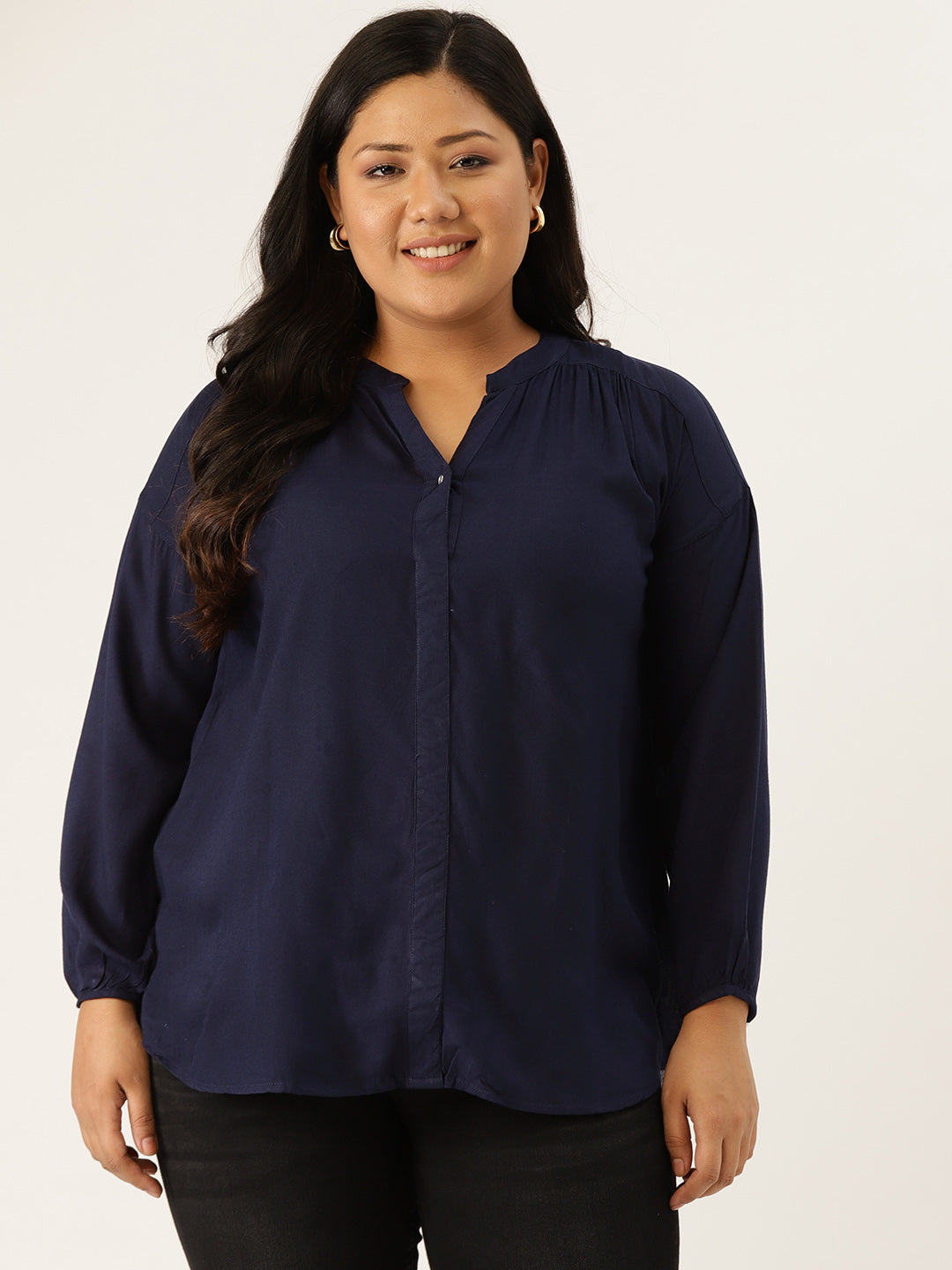 Plus Size Solid Color Gather Top