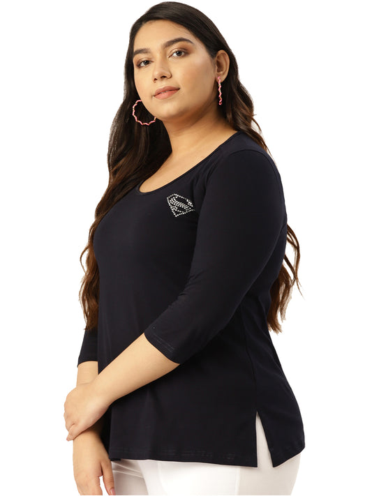 Cotton Knitted Embellished T-shirt