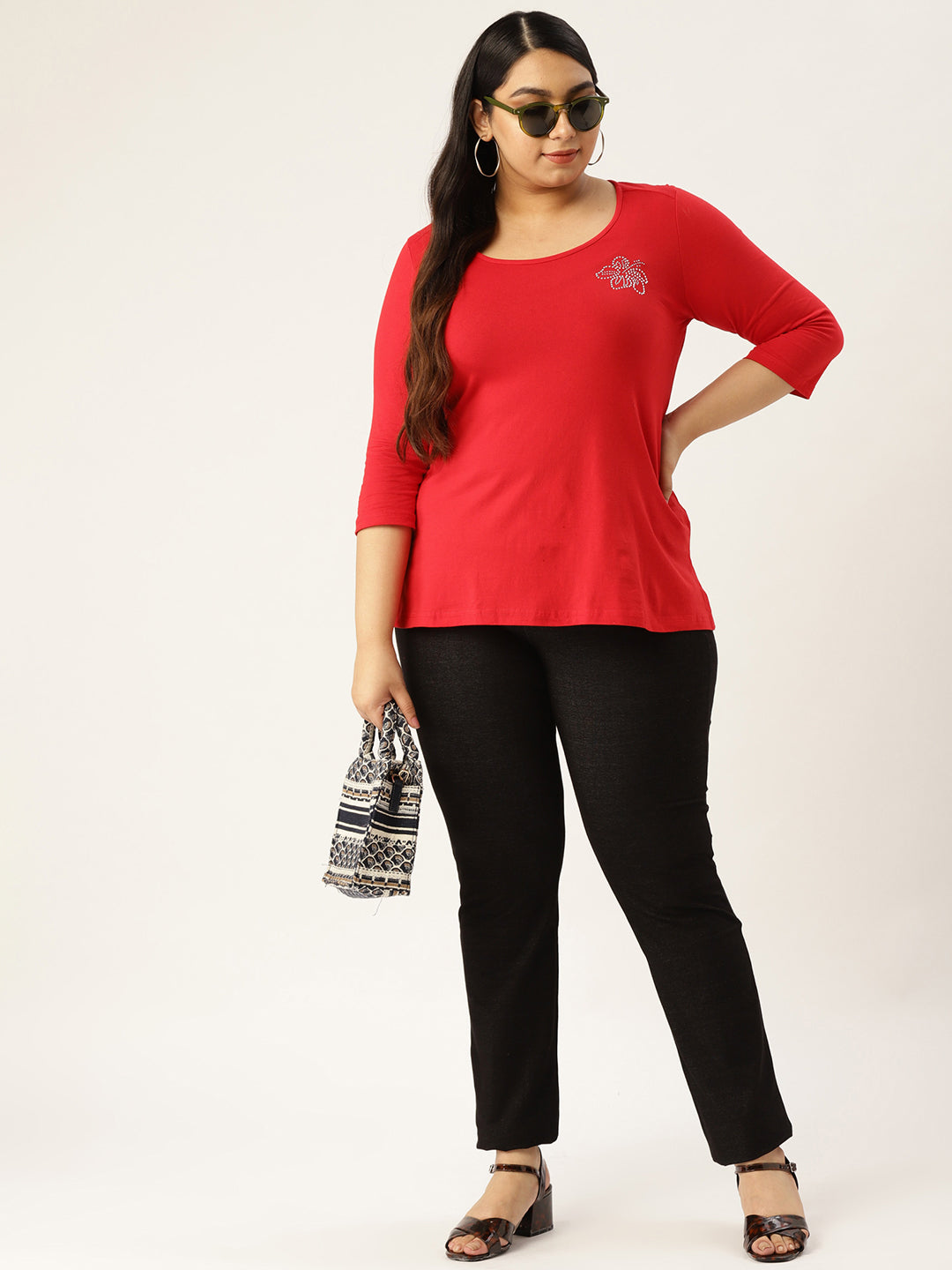 Cotton Knitted Embellished T-shirt