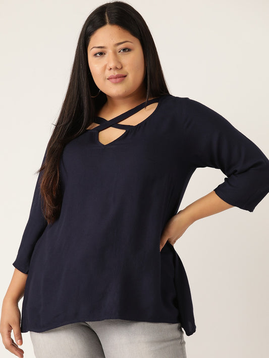 Plus Size Neck Cut Out Detail Top