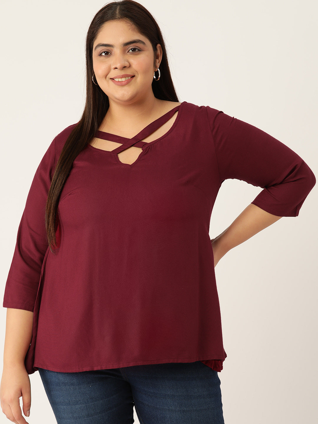 Plus Size Neck Cut Out Detail Top