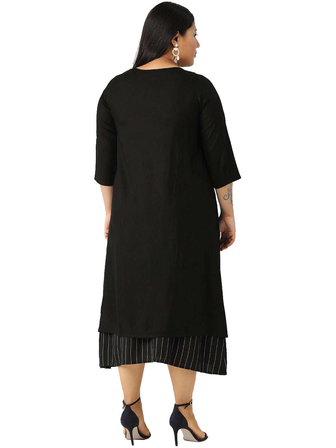 Women Plus Size Striped Layered A-Line Midi Dress