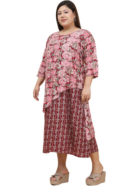 Women Plus Size Striped Layered A-Line Midi Dress