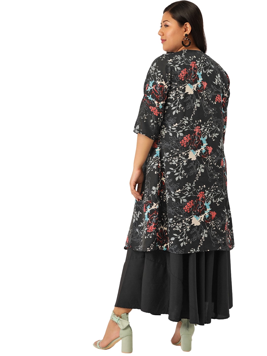 Women Plus Size Floral Printed Layered A-Line Maxi Dress