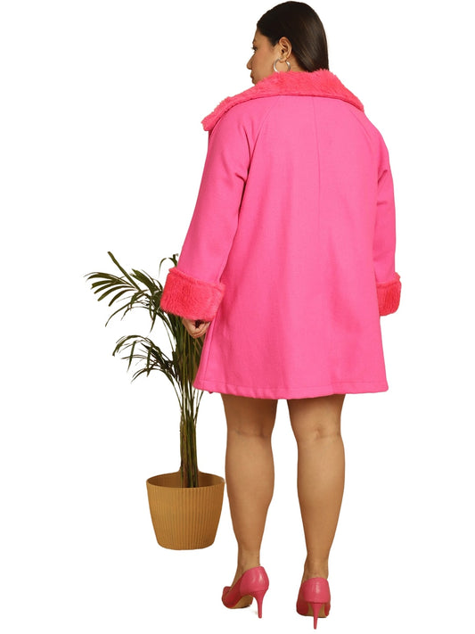 Women Plus Size Spread Collar with Faux Fur Overcoat Coat
