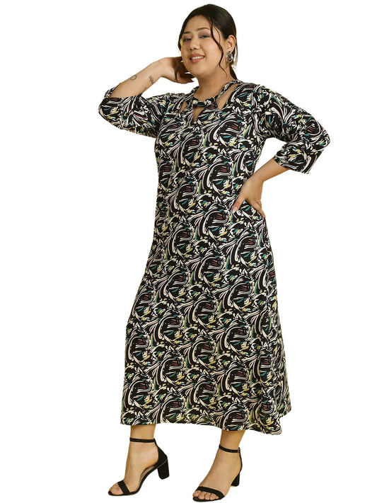 Women Floral Print A-Line Midi Dress Plus Size