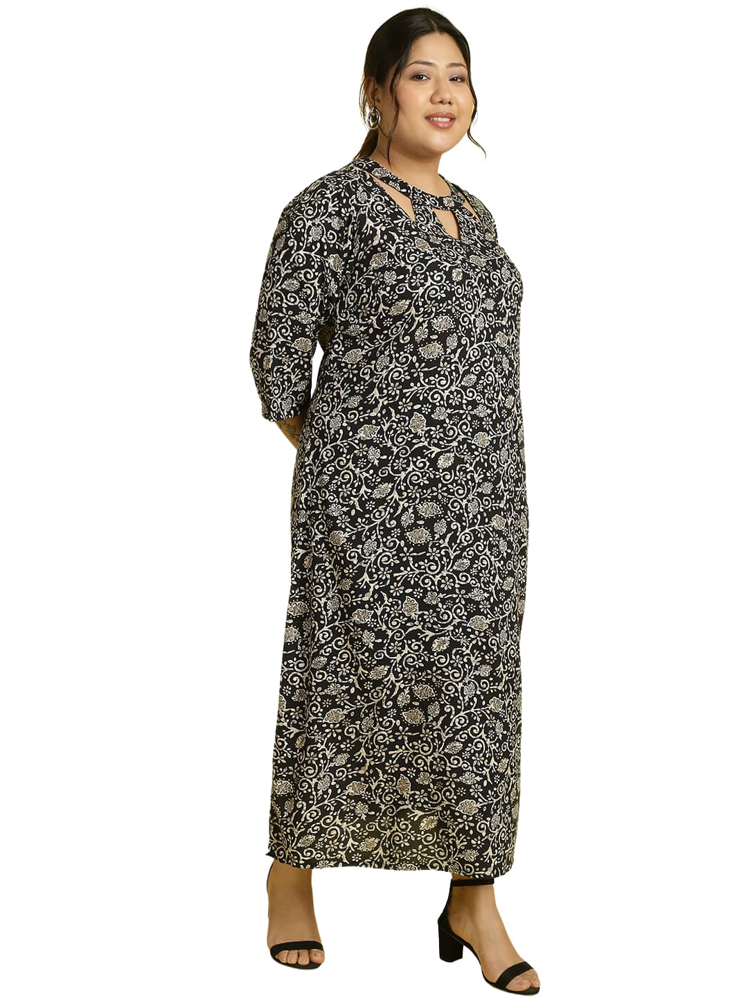 Women Floral Print A-Line Midi Dress Plus Size