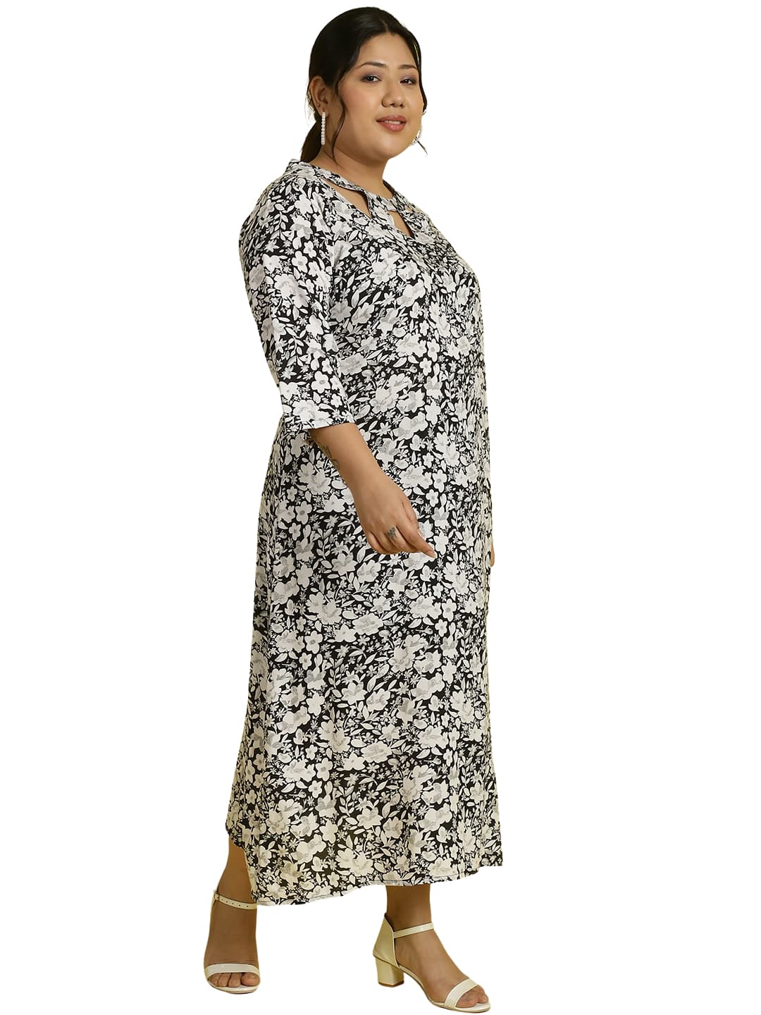 Women Floral Print A-Line Midi Dress Plus Size
