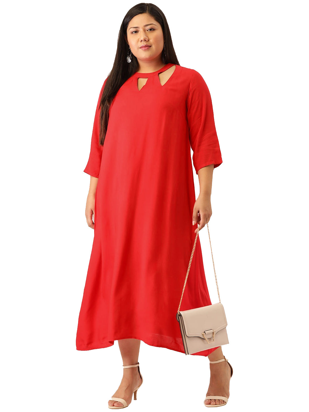 Women Floral Print A-Line Midi Dress Plus Size