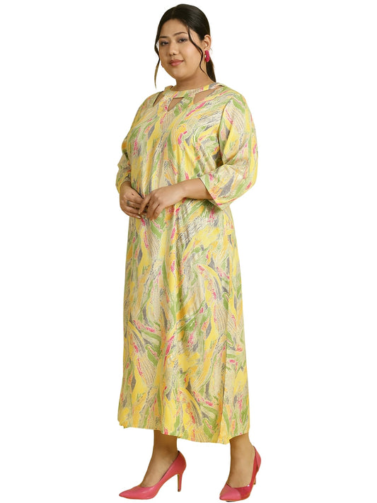 Women Floral Print A-Line Midi Dress Plus Size