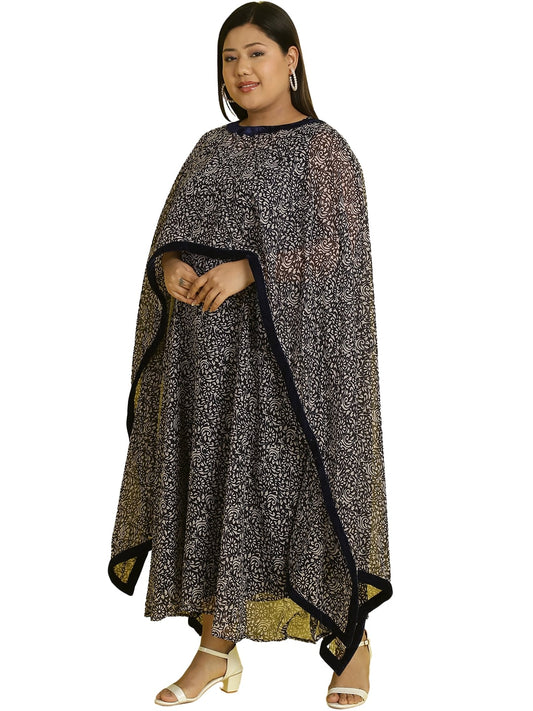Women Georgette A-Line Midi Dress With Poncho Shrug