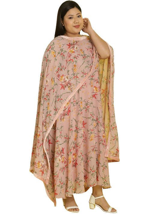 Women Georgette A-Line Midi Dress With Poncho Shrug