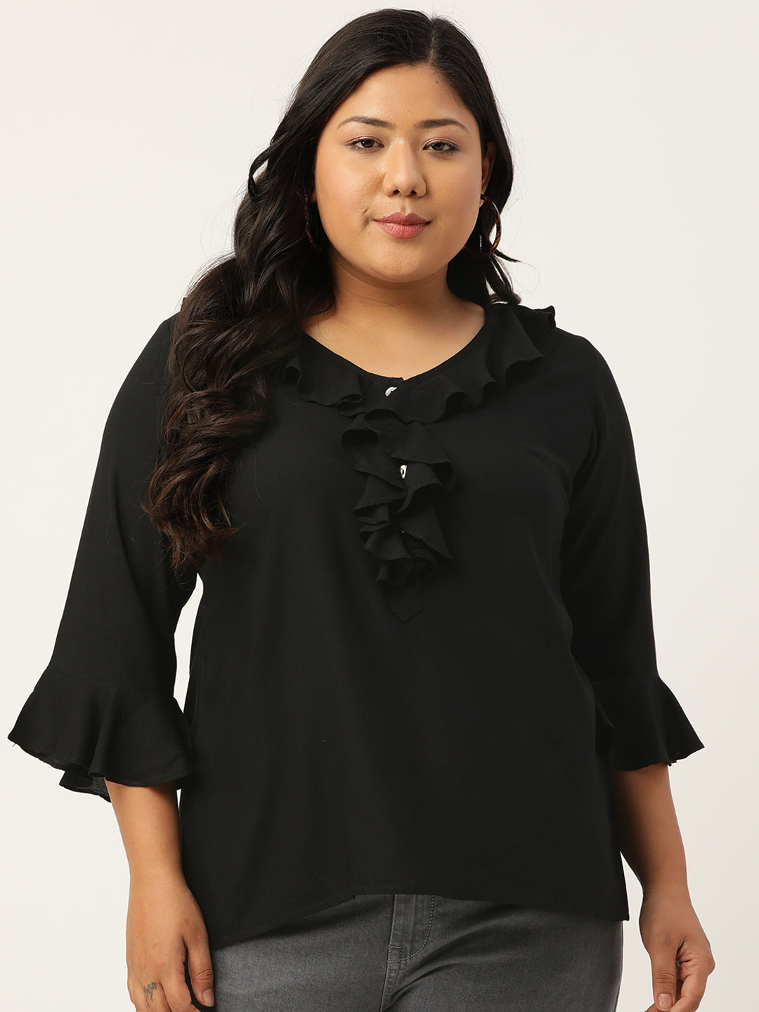 Plus Size Ruffle Detail Woven Top