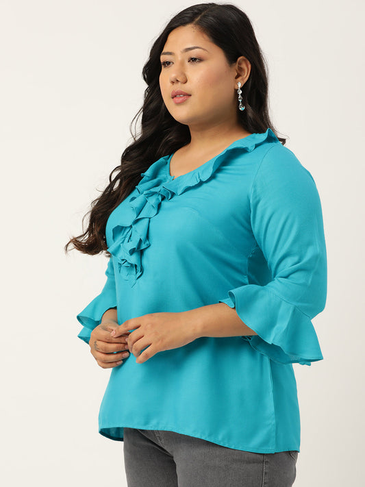 Plus Size Ruffle Detail Woven Top