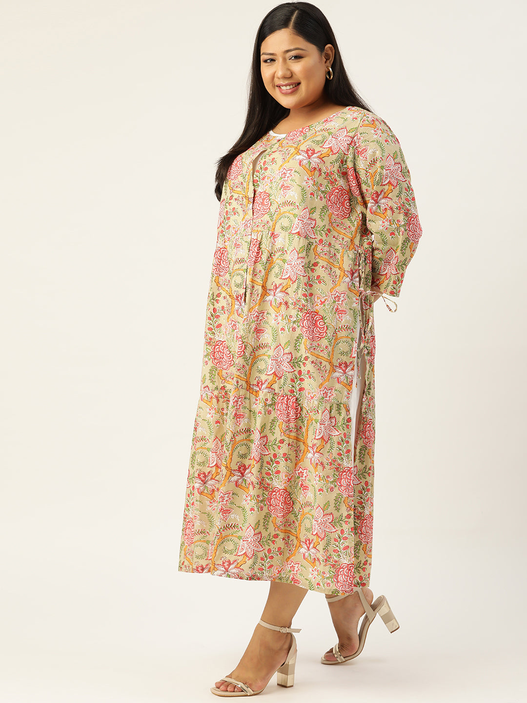 Plus Size Womens Printed Layered A-Line Midi Dress