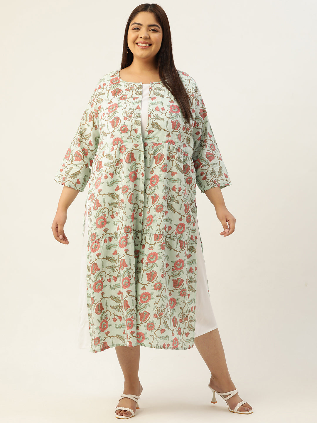 Plus Size Womens Printed Layered A-Line Midi Dress