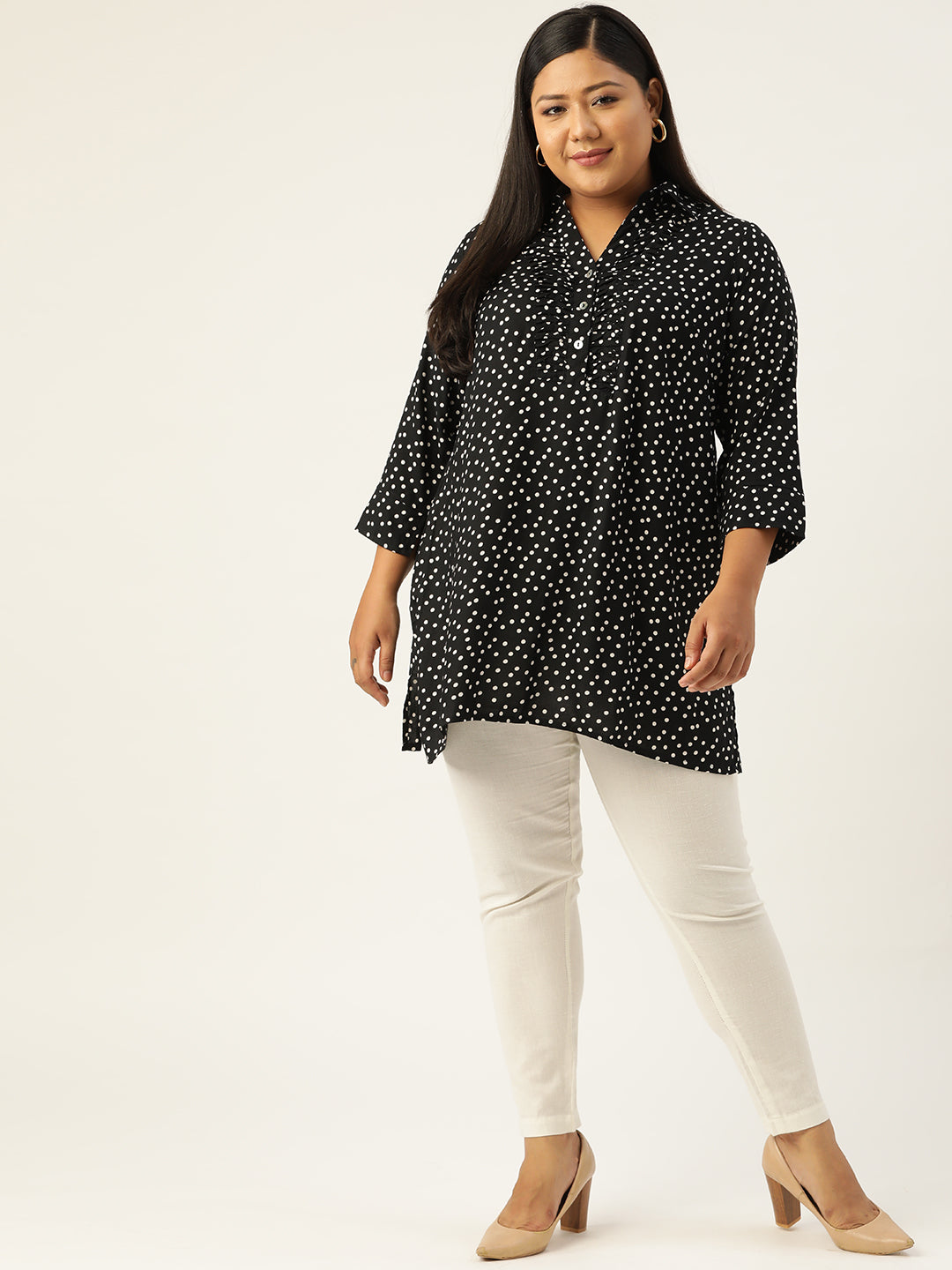 Plus Size Shirt Collar Tunic