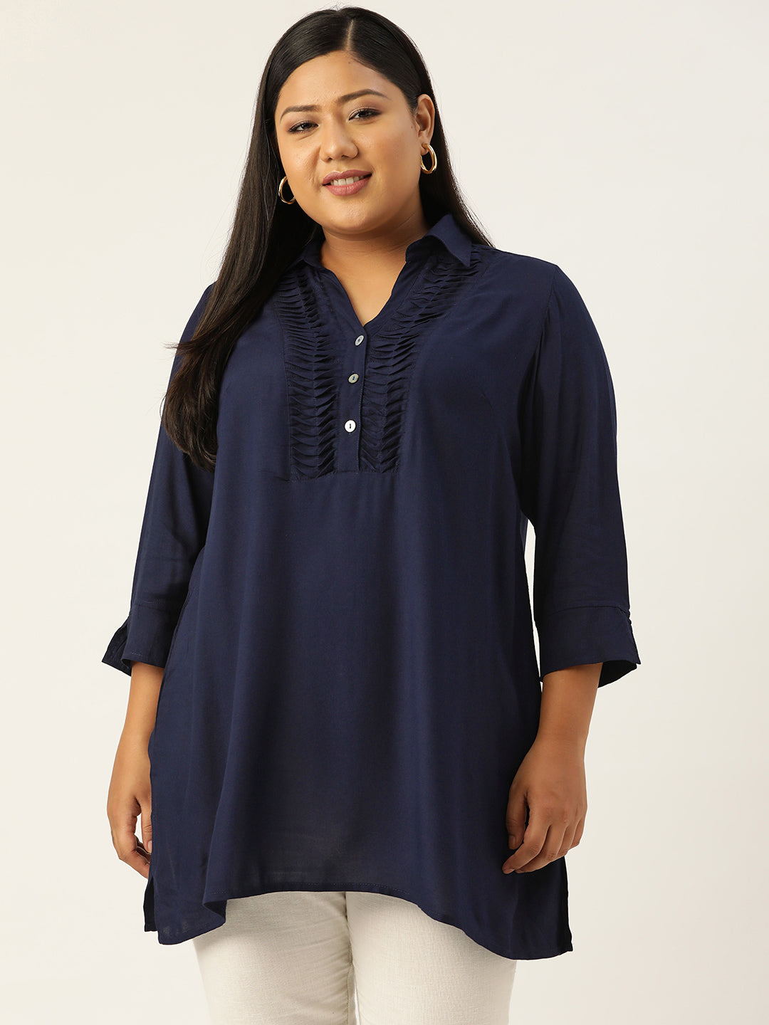 Plus Size Shirt Collar Tunic