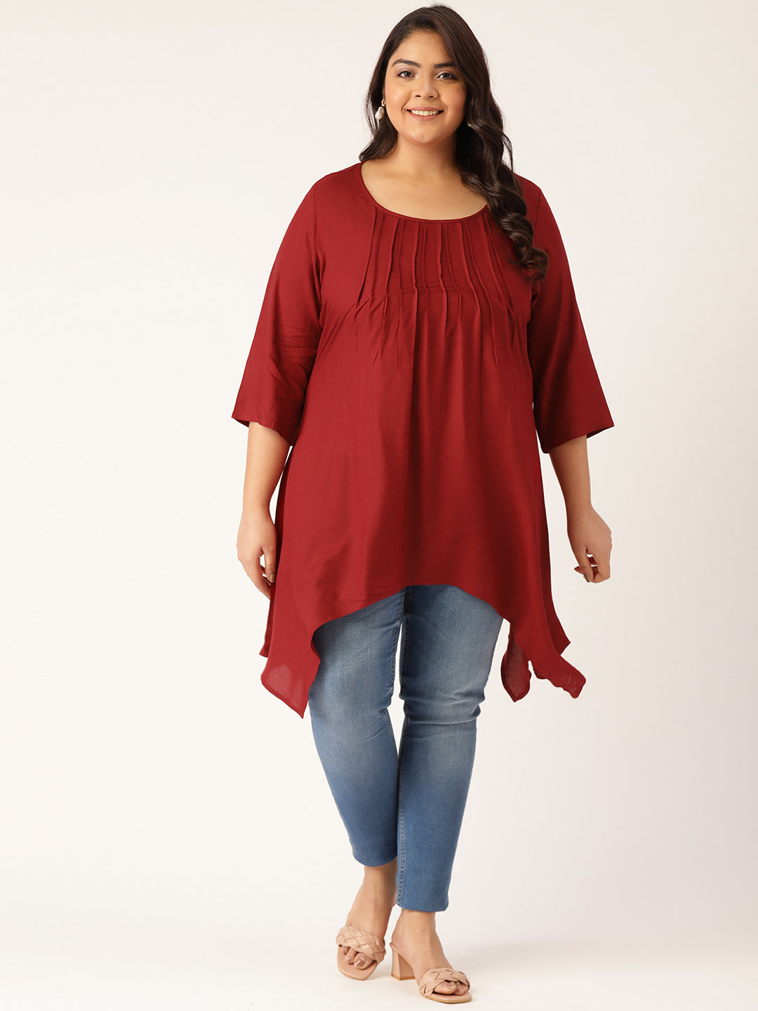 Plus Size Front Pleated Longline Top