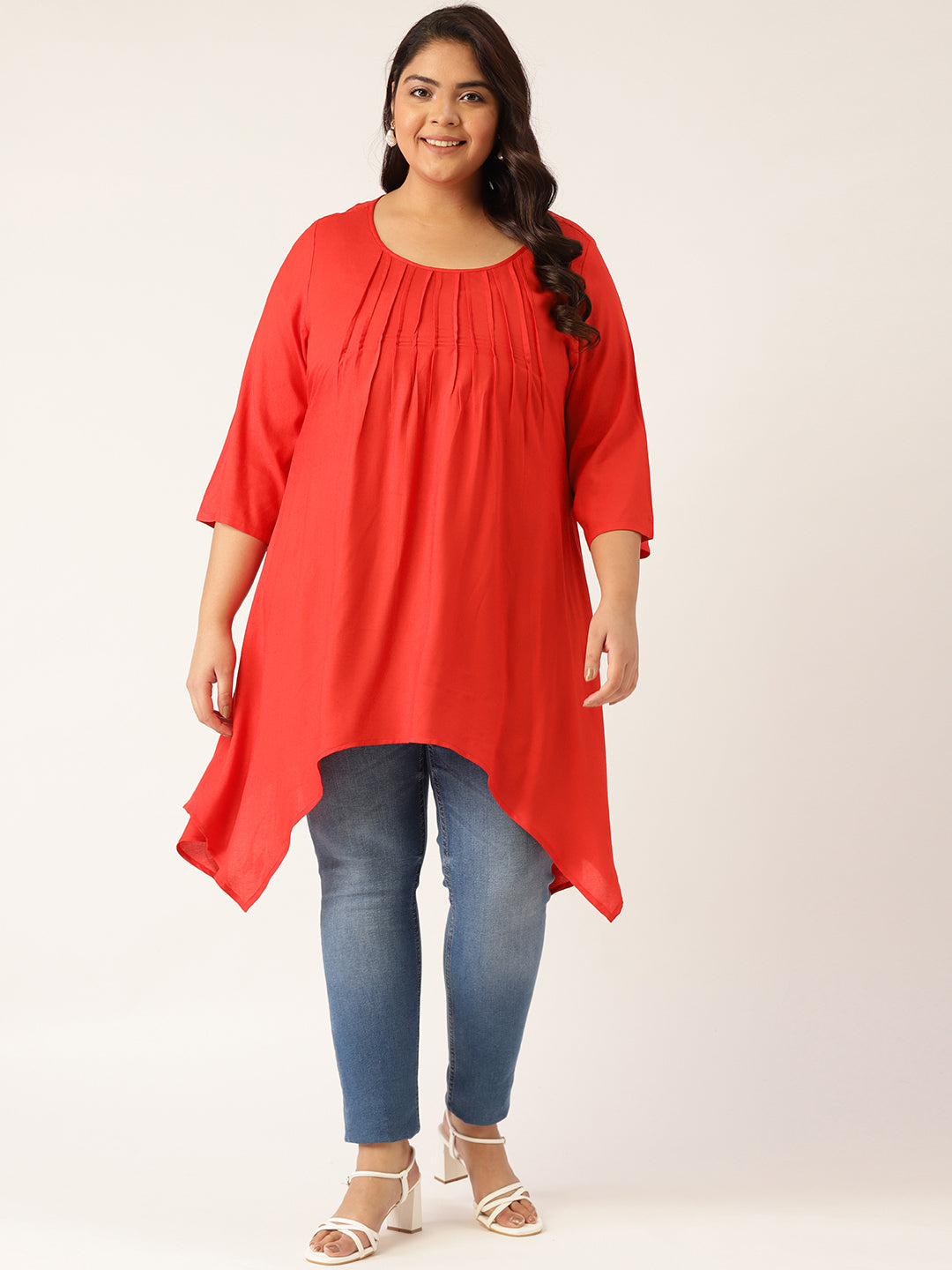 Plus Size Front Pleated Longline Top