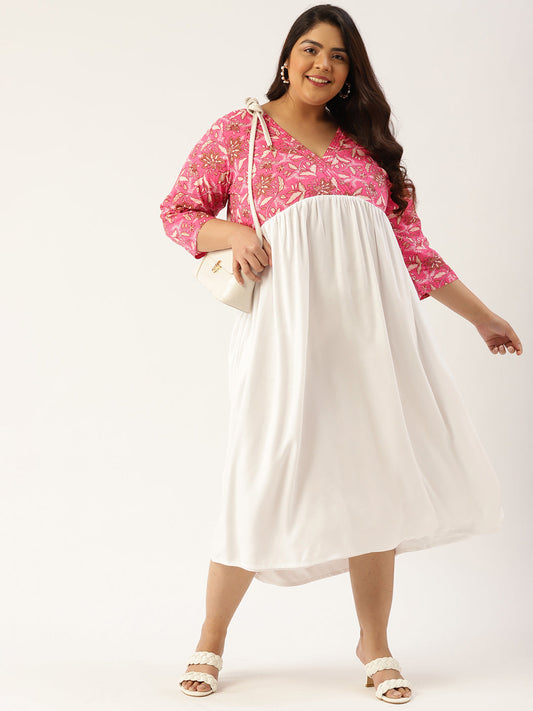 Plus Size Floral Print Midi Dress