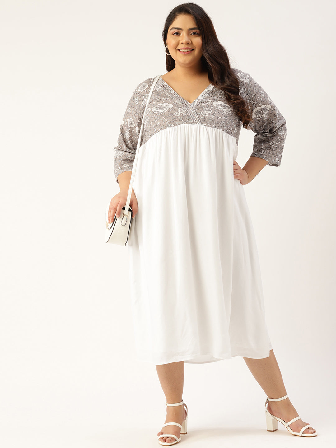 Plus Size Floral Print Midi Dress