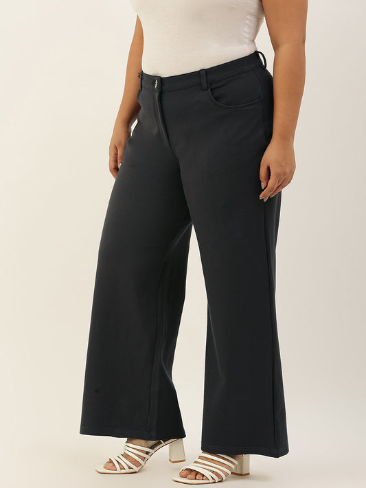 Women Relaxed Straight Fit High-Rise Plus Size Trousers
