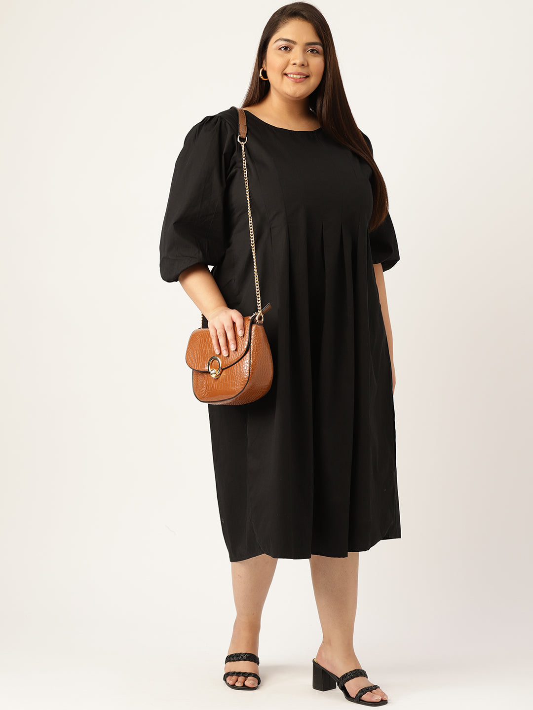 Plus Size Front Pleated Cotton Dress