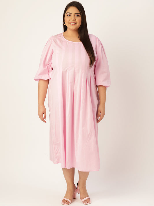 Plus Size Front Pleated Cotton Dress