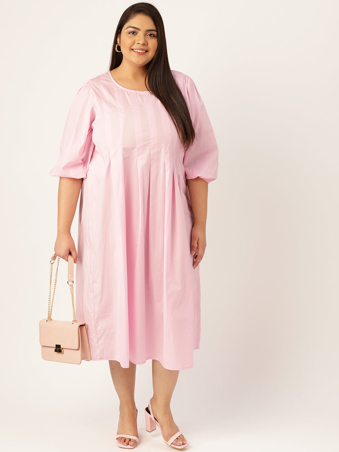 Plus Size Front Pleated Cotton Dress