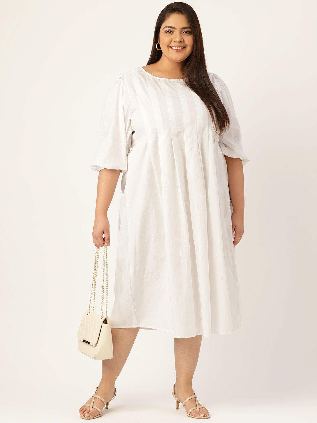 Plus Size Front Pleated Cotton Dress