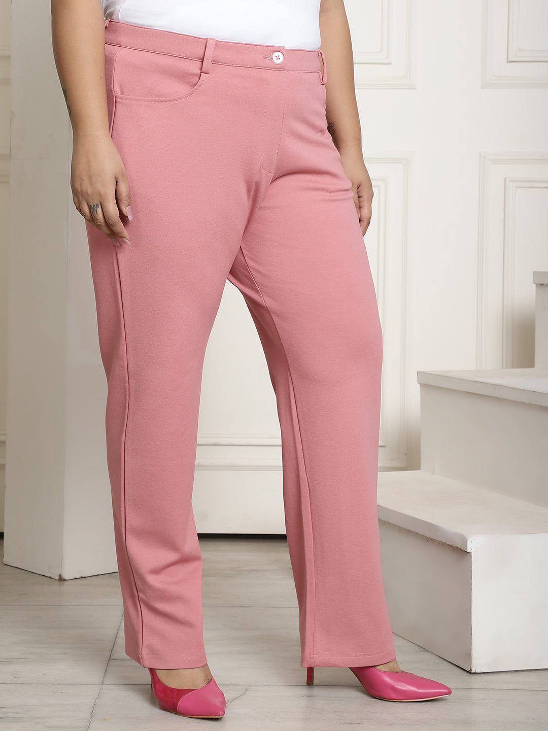 Relaxed Straight Fit High-Rise Easy Wash Formal Trousers