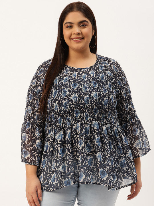 Plus Size Women's Smocked Georgette High-Low Peplum Top