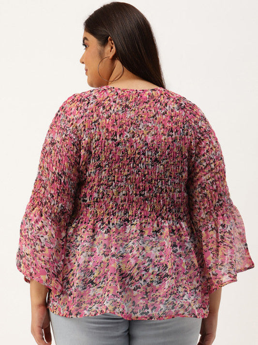 Plus Size Women's Smocked Georgette High-Low Peplum Top