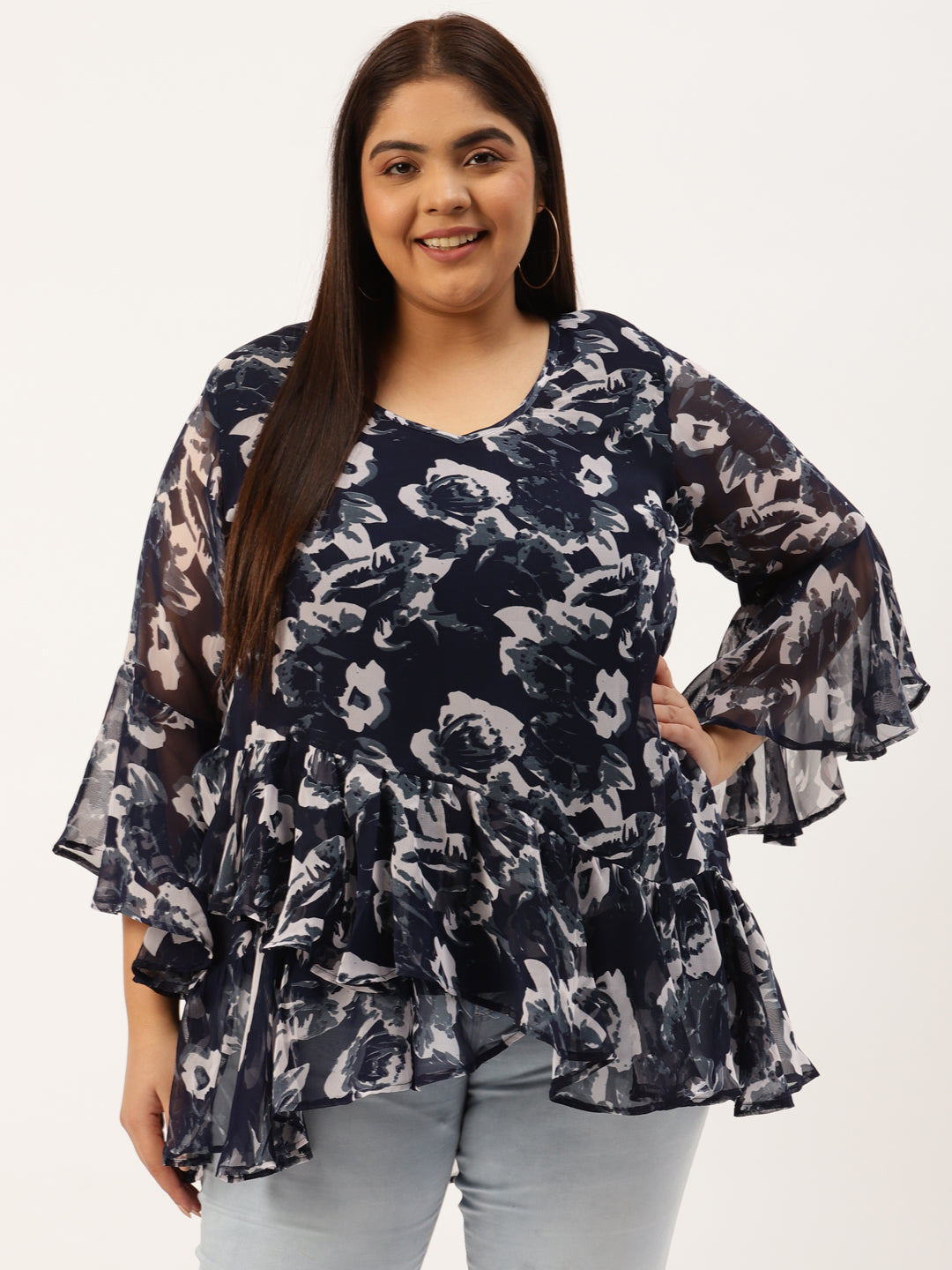 Plus Size Layered Georgette Wrap Top