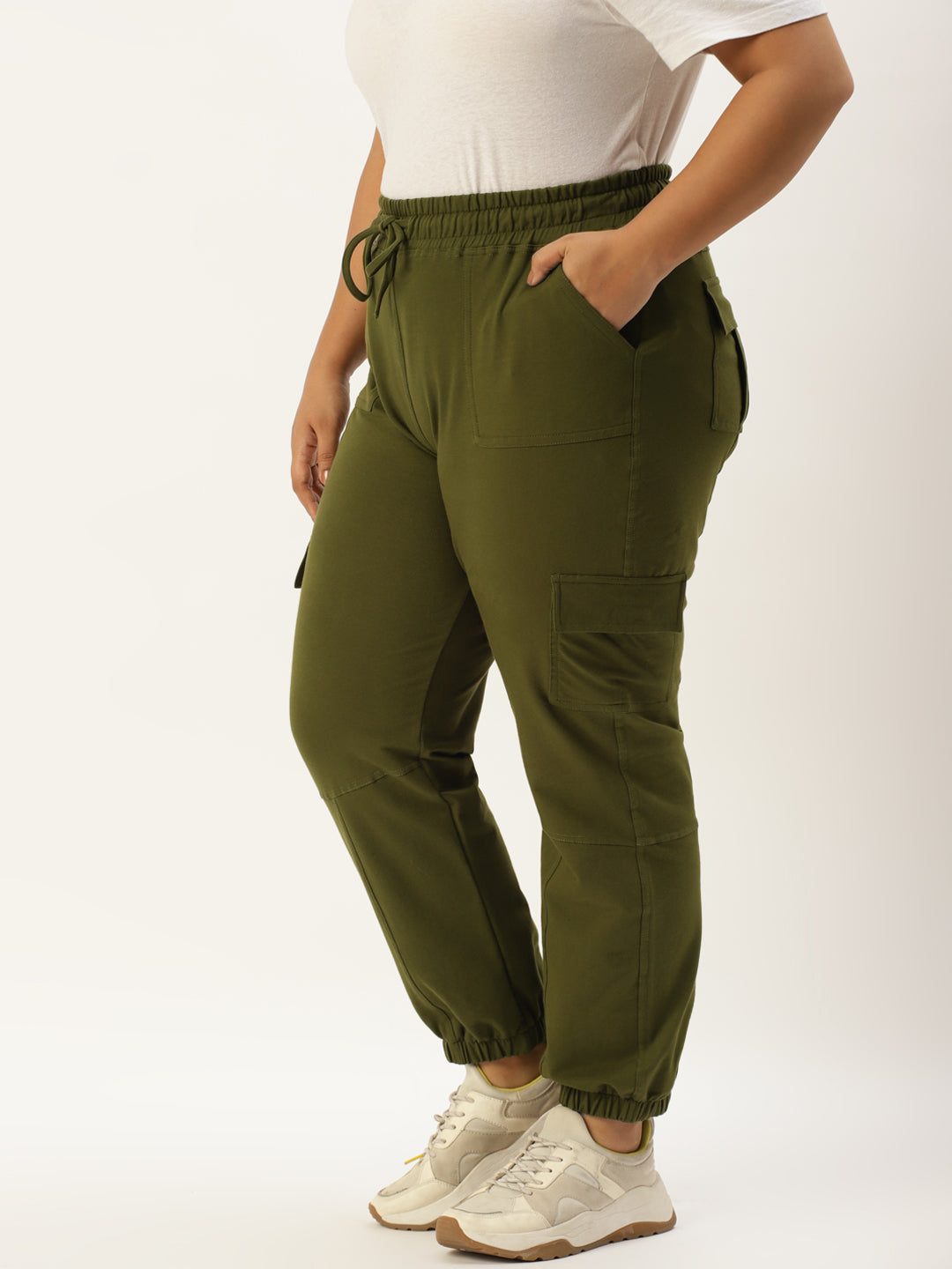 Women Plus Size High-Rise Cargo Joggers