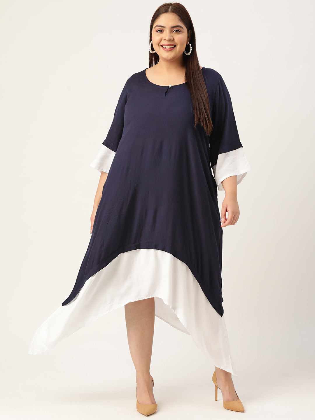 Plus Size A-Line Color Block Dress