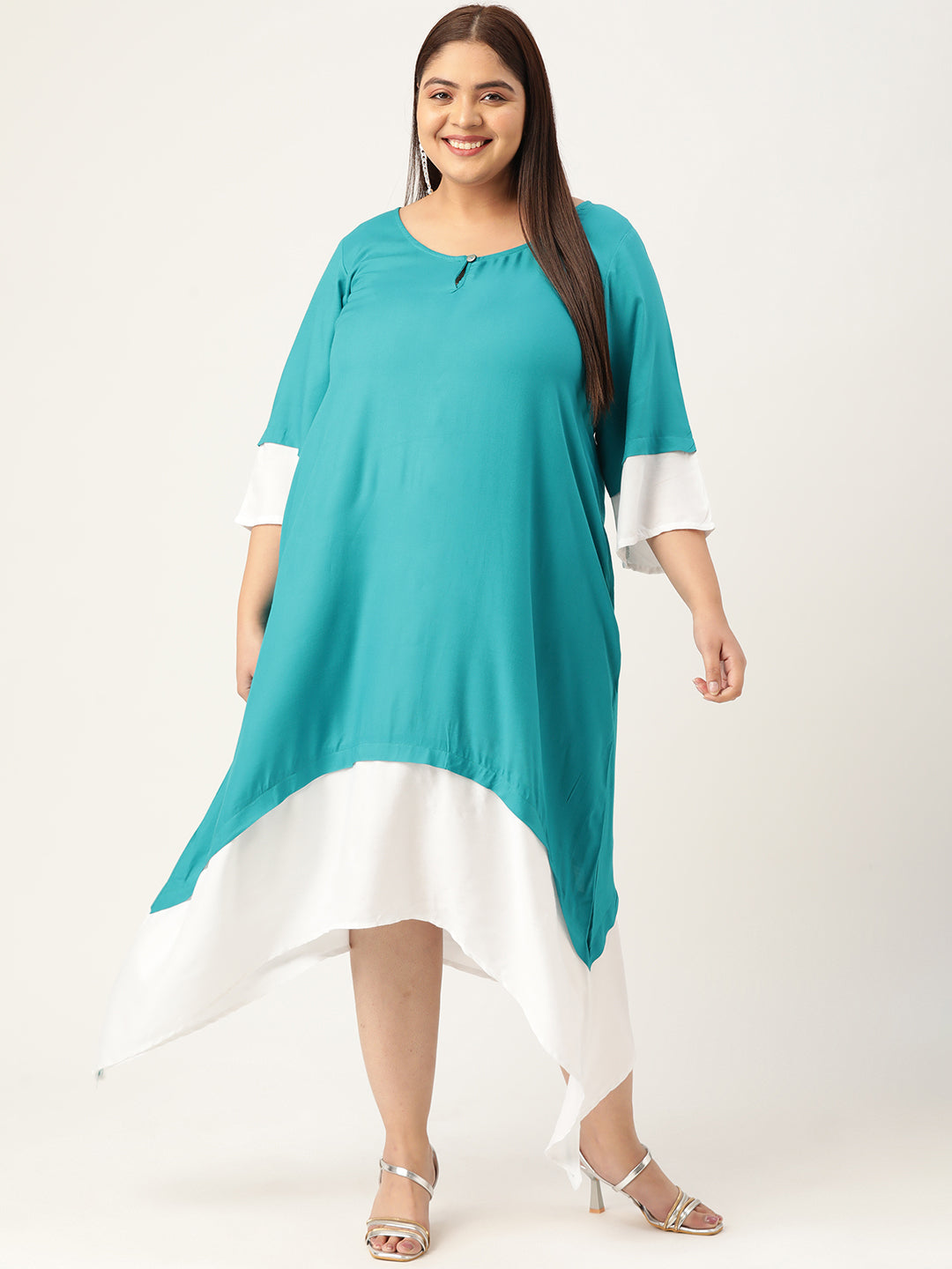 Plus Size A-Line Color Block Dress