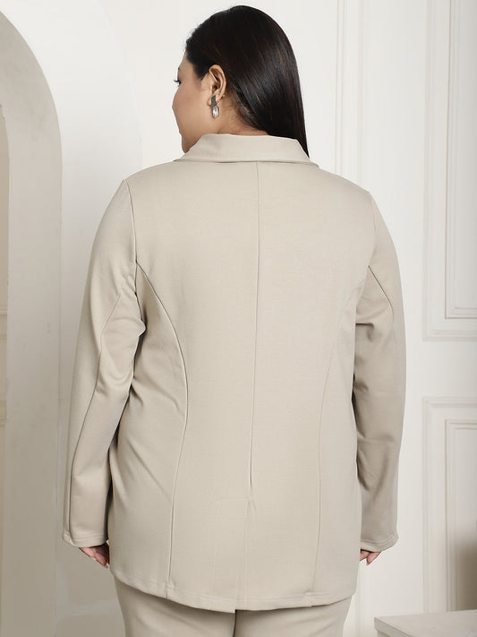Plus Size Women's Solid Color Cotton Knitted Unlined Blazer
