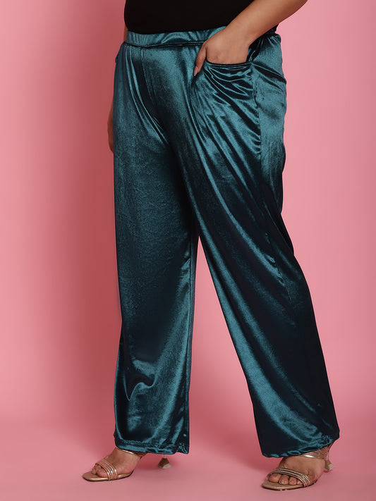 Satin Finish Relaxed Fit High-Rise Trousers
