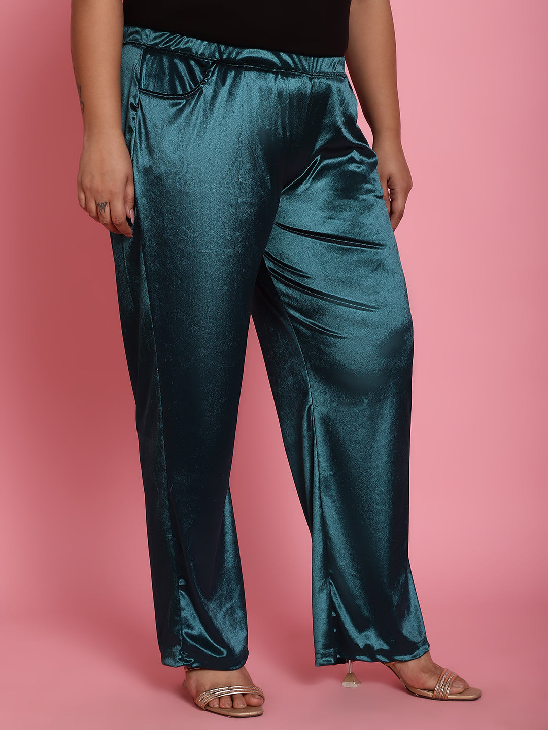 Satin Finish Relaxed Fit High-Rise Trousers