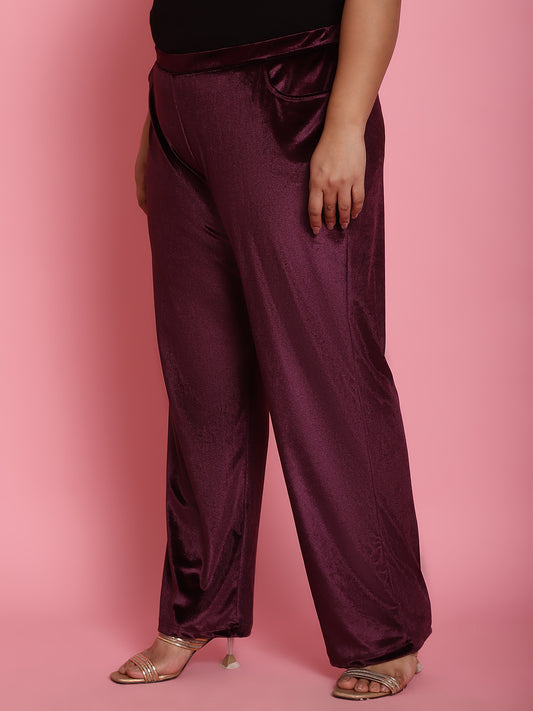 Satin Finish Relaxed Fit High-Rise Trousers